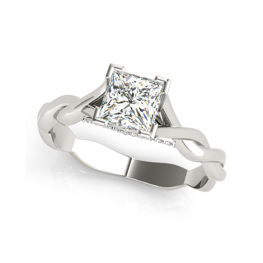Round Brilliant Cut Solitaire Diamond Engagement Ring, 4 Pear Shape Claws  Set on High Dome Pavé Band with Classic Undersetting.